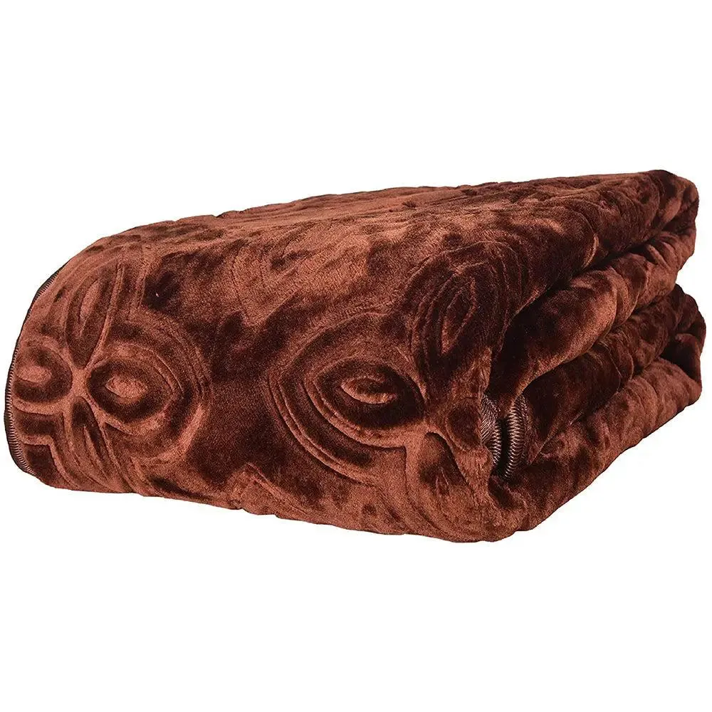 Rian Chocolate Floral Designer Double Mink Blanket