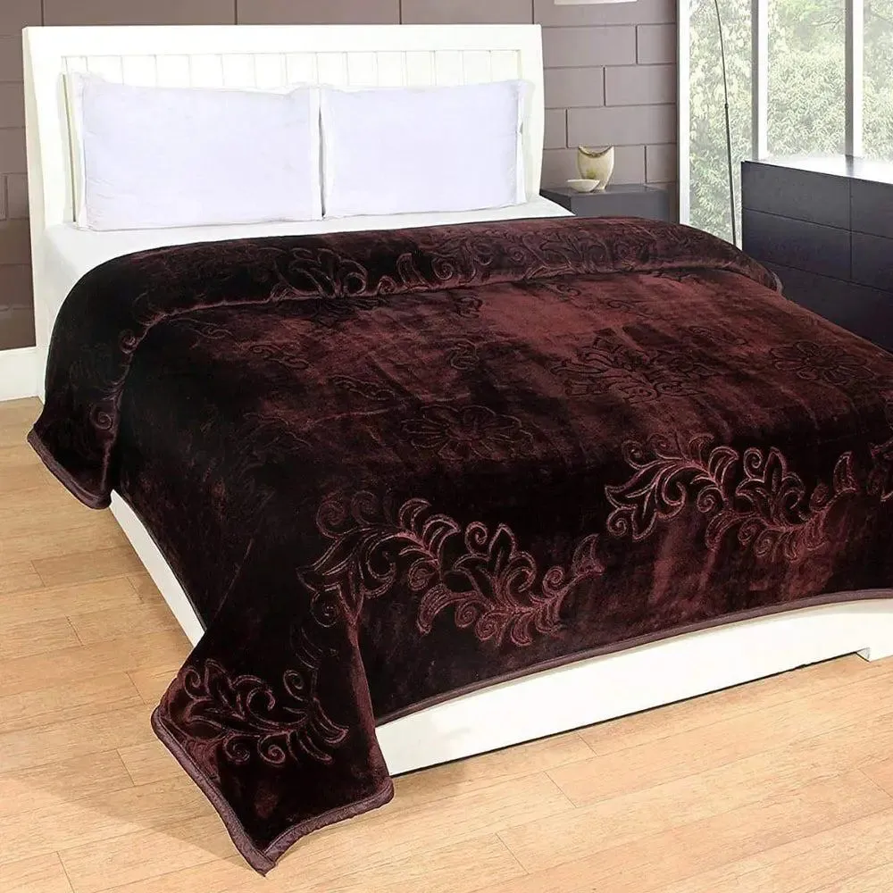 Rian Chocolate Floral Designer Double Mink Blanket