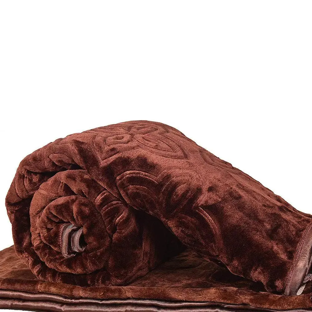 Rian Chocolate Floral Designer Double Mink Blanket