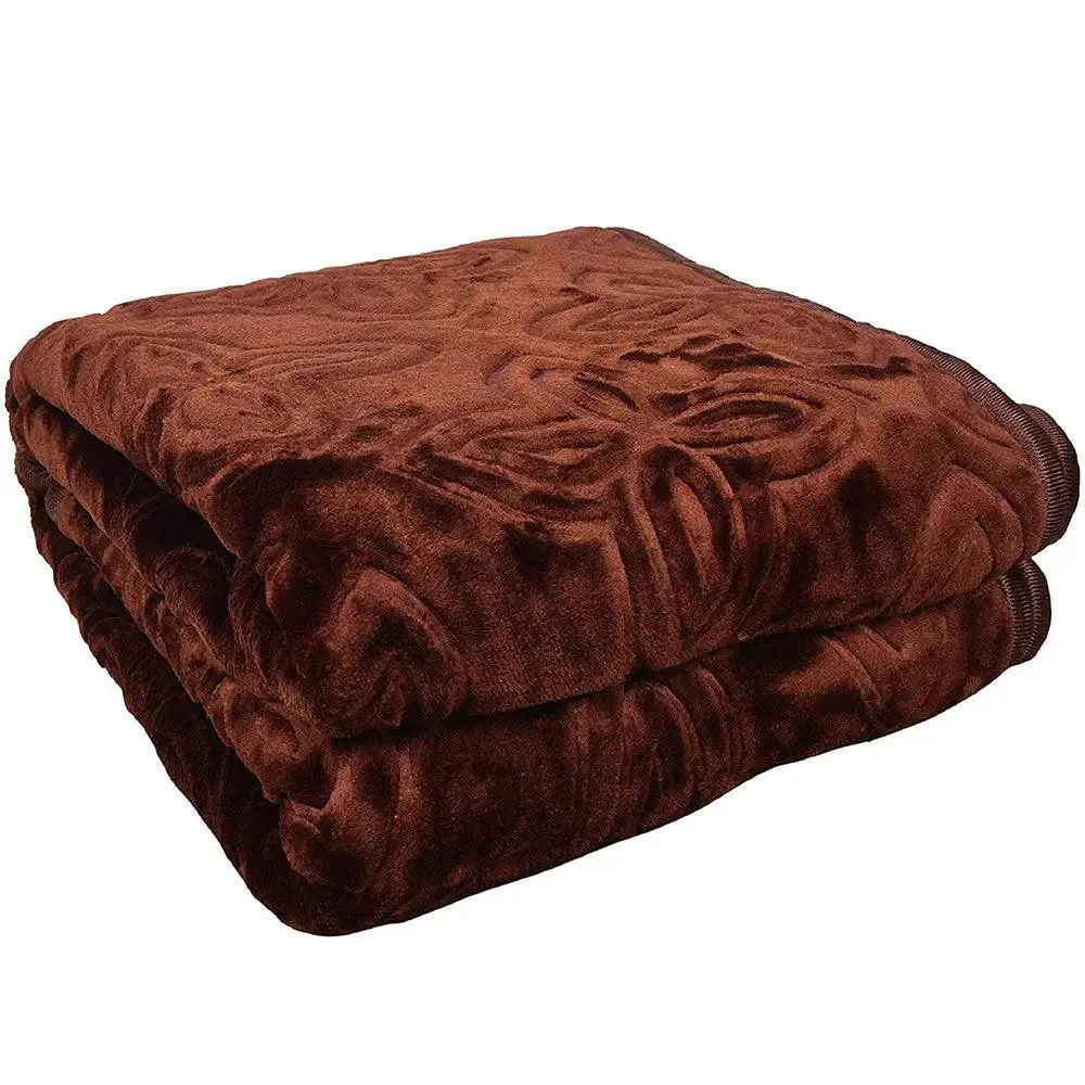 Rian Chocolate Floral Designer Double Mink Blanket