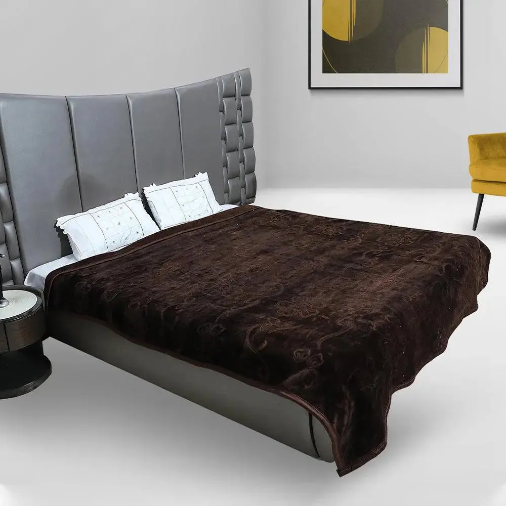 Rian Chocolate Floral Designer Double Mink Blanket