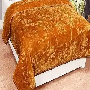 Rian Golden Floral Designer Double Mink Blanket