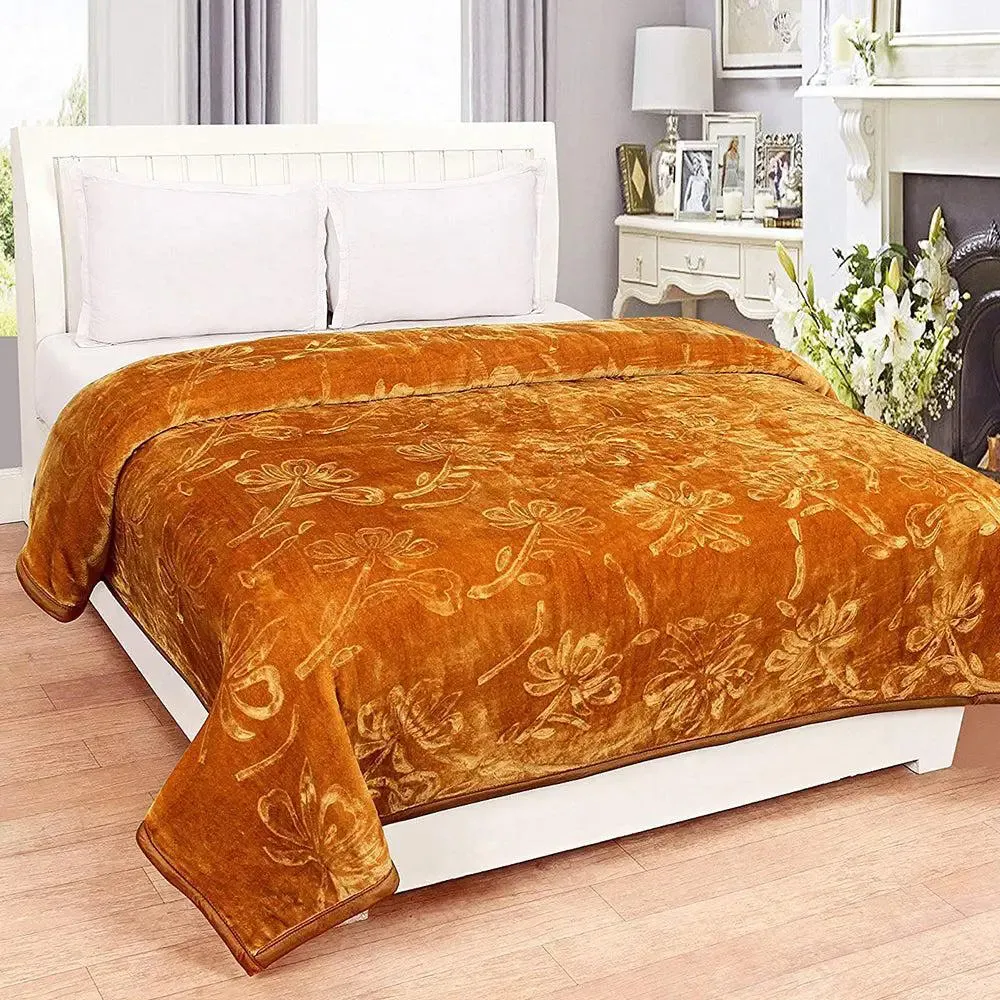 Rian Golden Floral Designer Double Mink Blanket