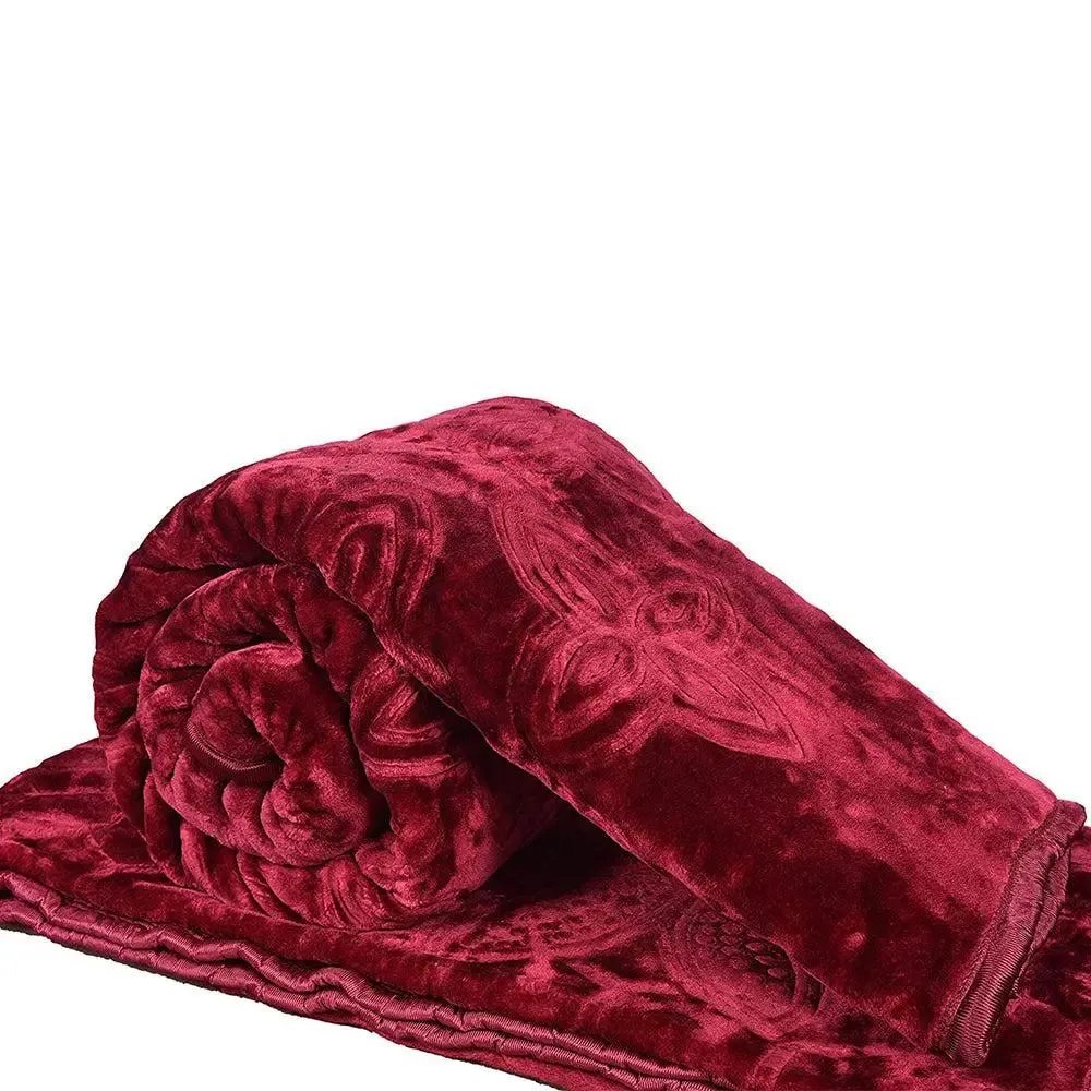 Rian Maroon Floral Designer Double Mink Blanket