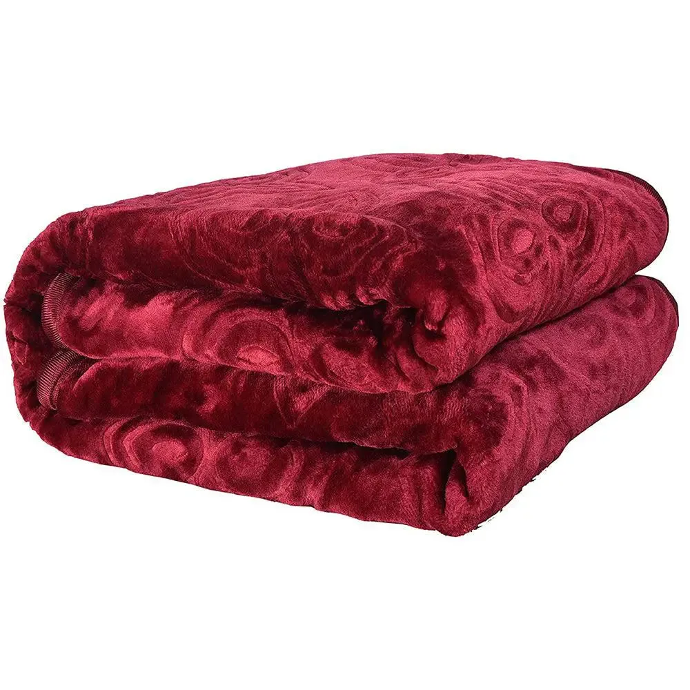 Rian Maroon Floral Designer Double Mink Blanket