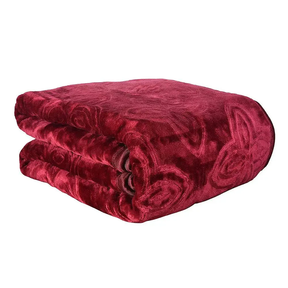 Rian Maroon Floral Designer Double Mink Blanket