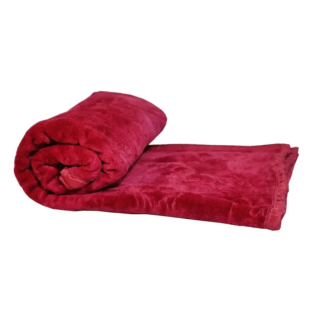 Rian Maroon Floral Designer Single Mink Blanket