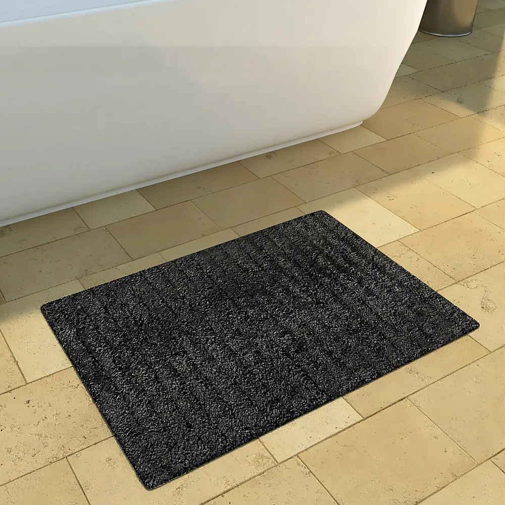 Ribbed Pattern High Absorbent Black Bathmat
