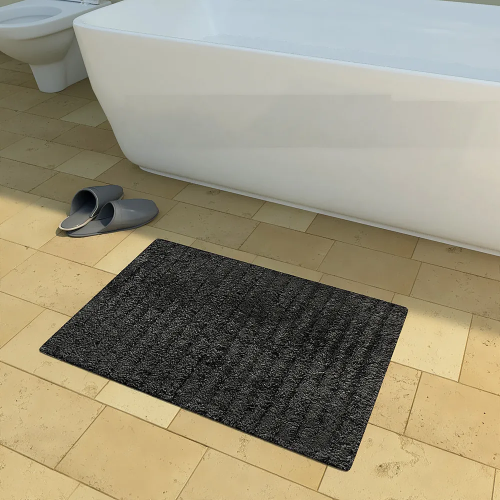 Ribbed Pattern High Absorbent Black Bathmat
