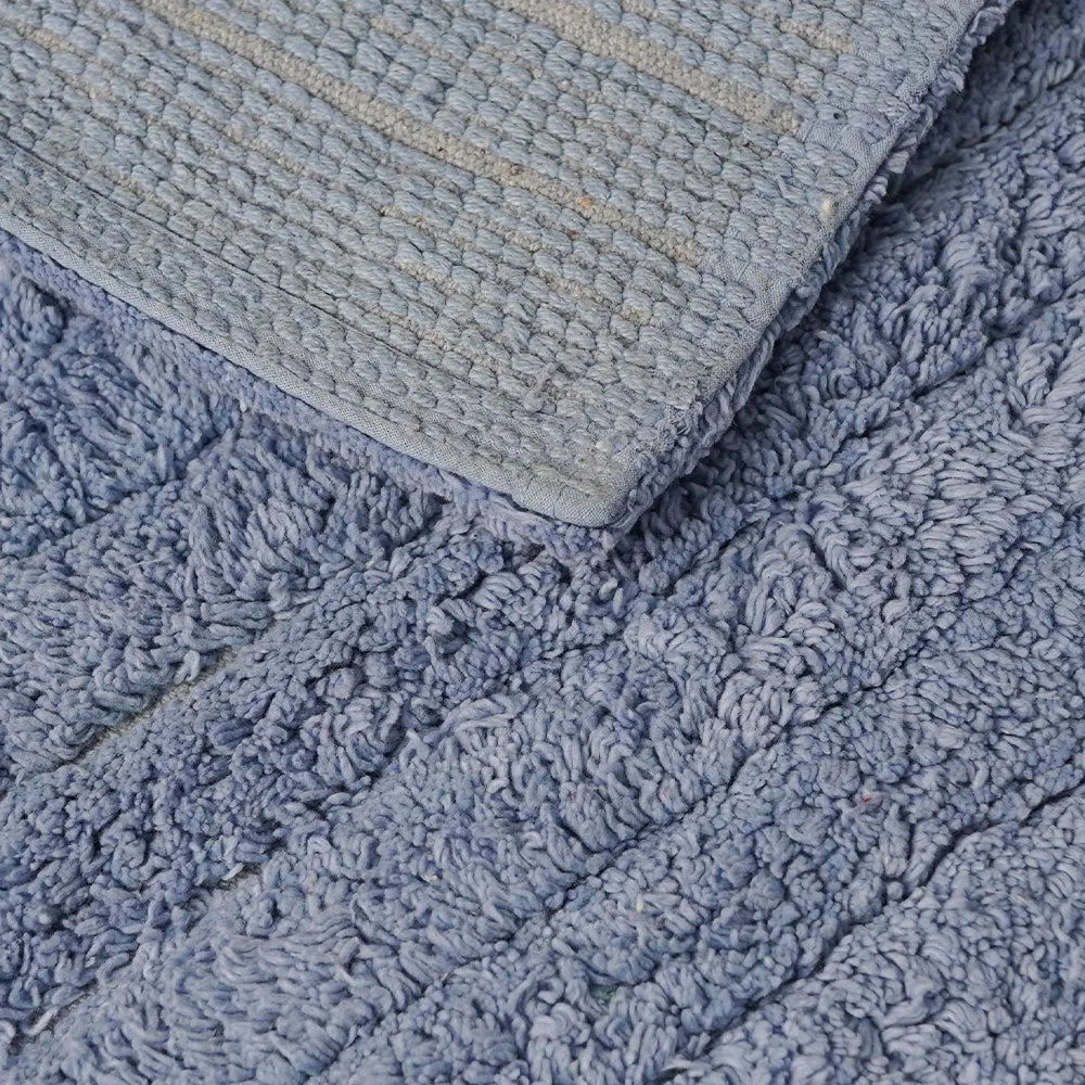 Ribbed Pattern High Absorbent Blue Bathmat