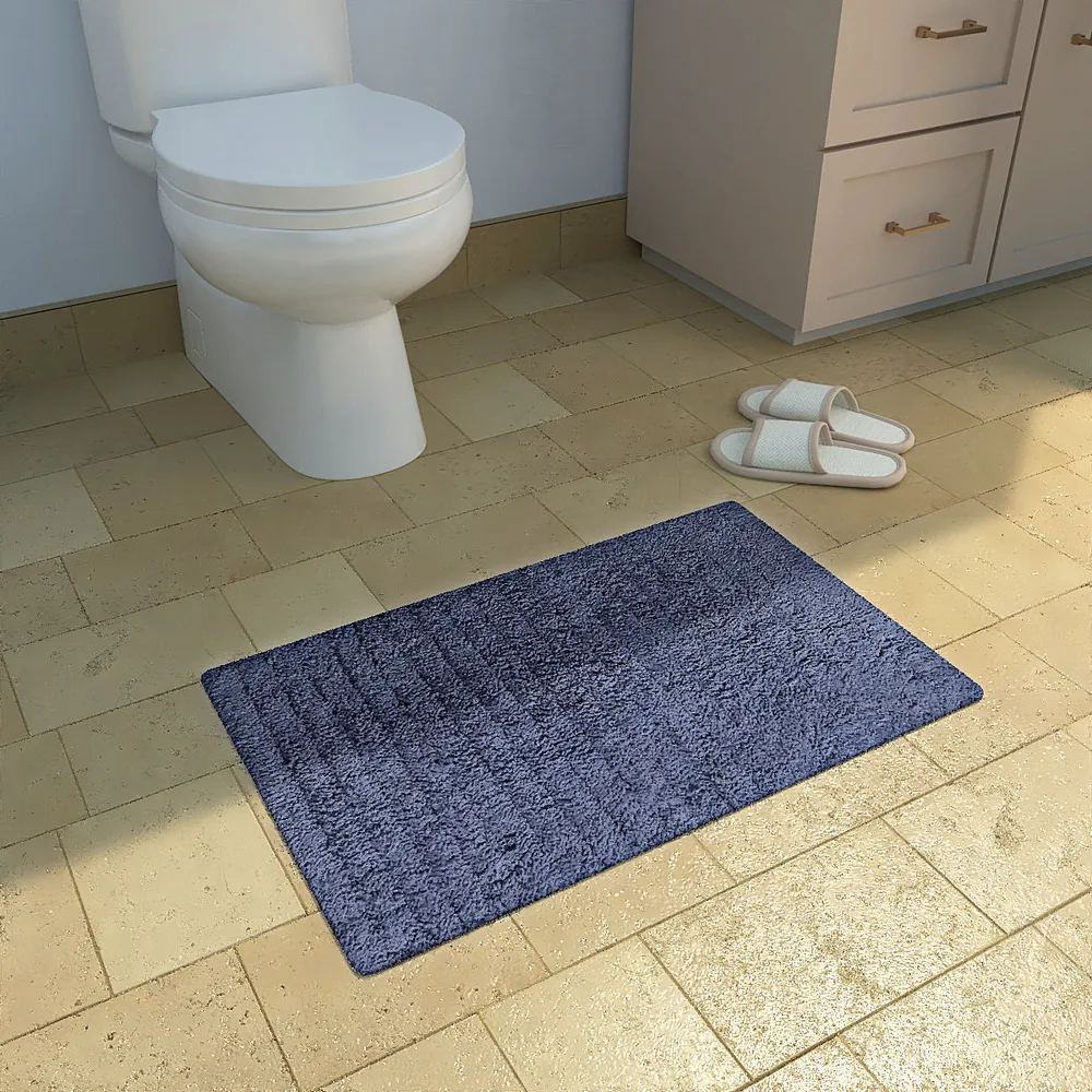 Ribbed Pattern High Absorbent Blue Bathmat
