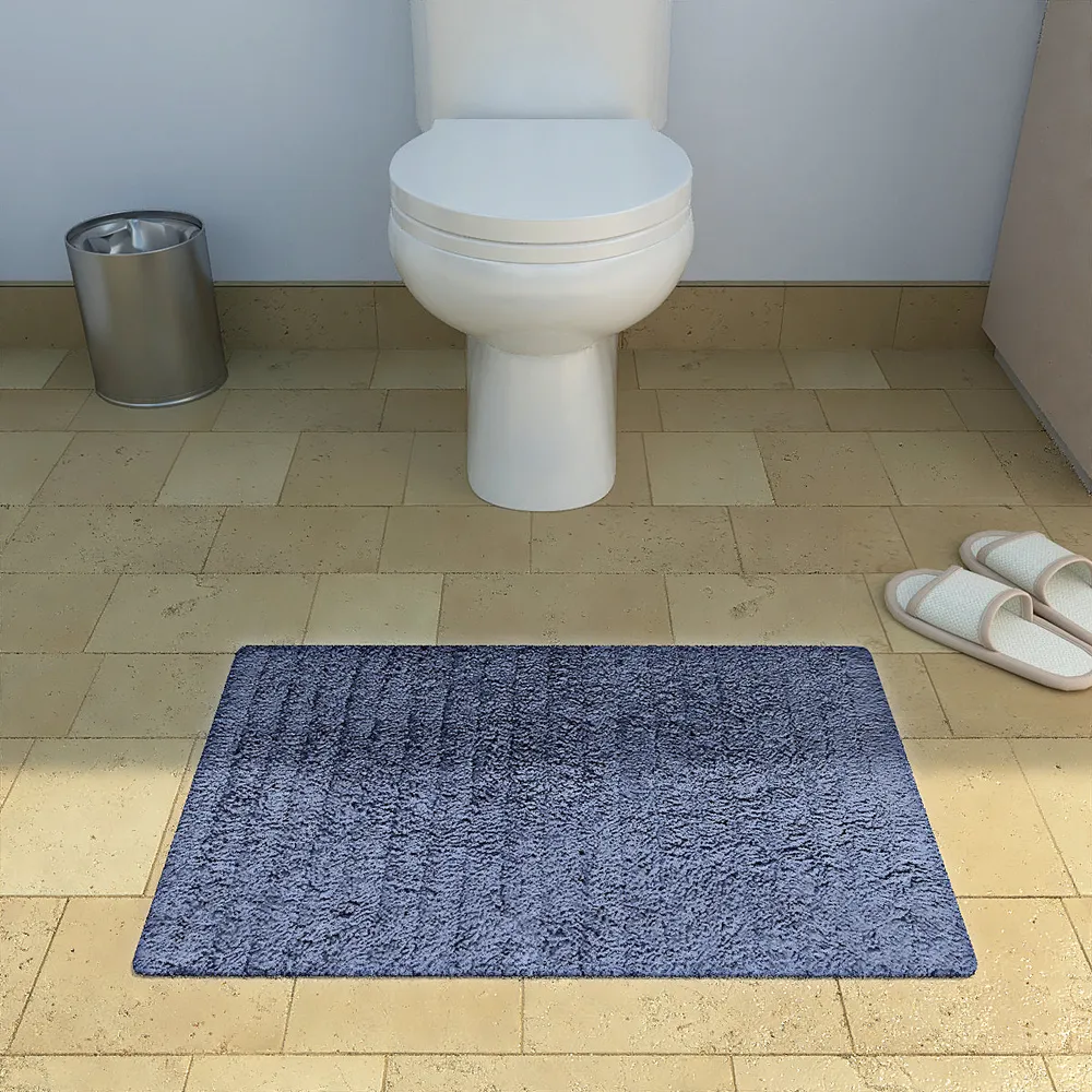 Ribbed Pattern High Absorbent Blue Bathmat Single Piece