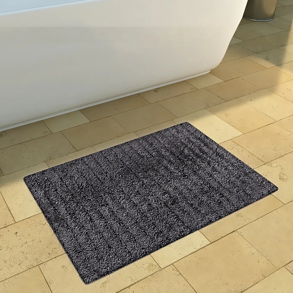 Ribbed Pattern High Absorbent Silver Bathmat