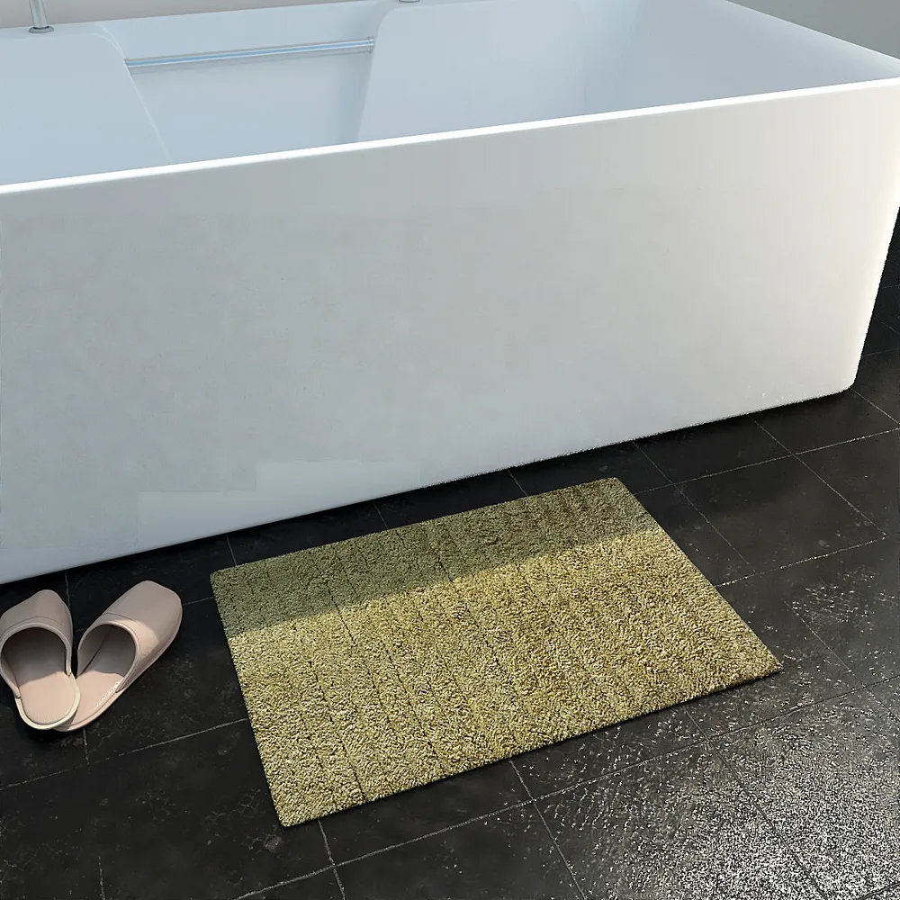 Ribbed Pattern High Absorbent Yellow Bathmat Single Piece