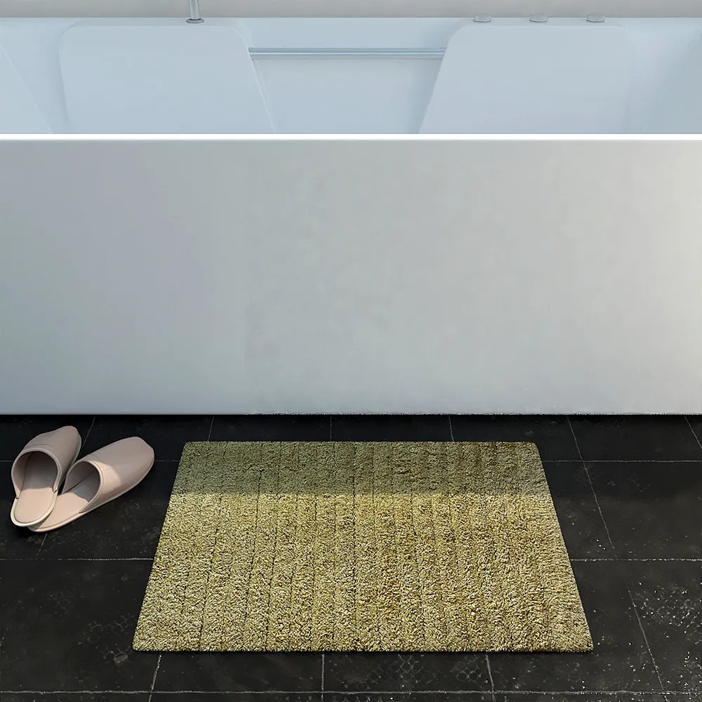 Ribbed Pattern High Absorbent Yellow Bathmat Single Piece