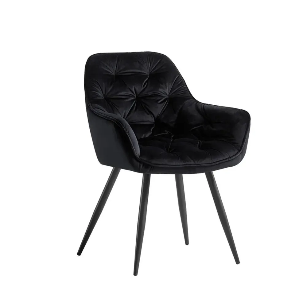 Rich Black Comfy Padded Tufted Velvet Lounge Chair Single chair