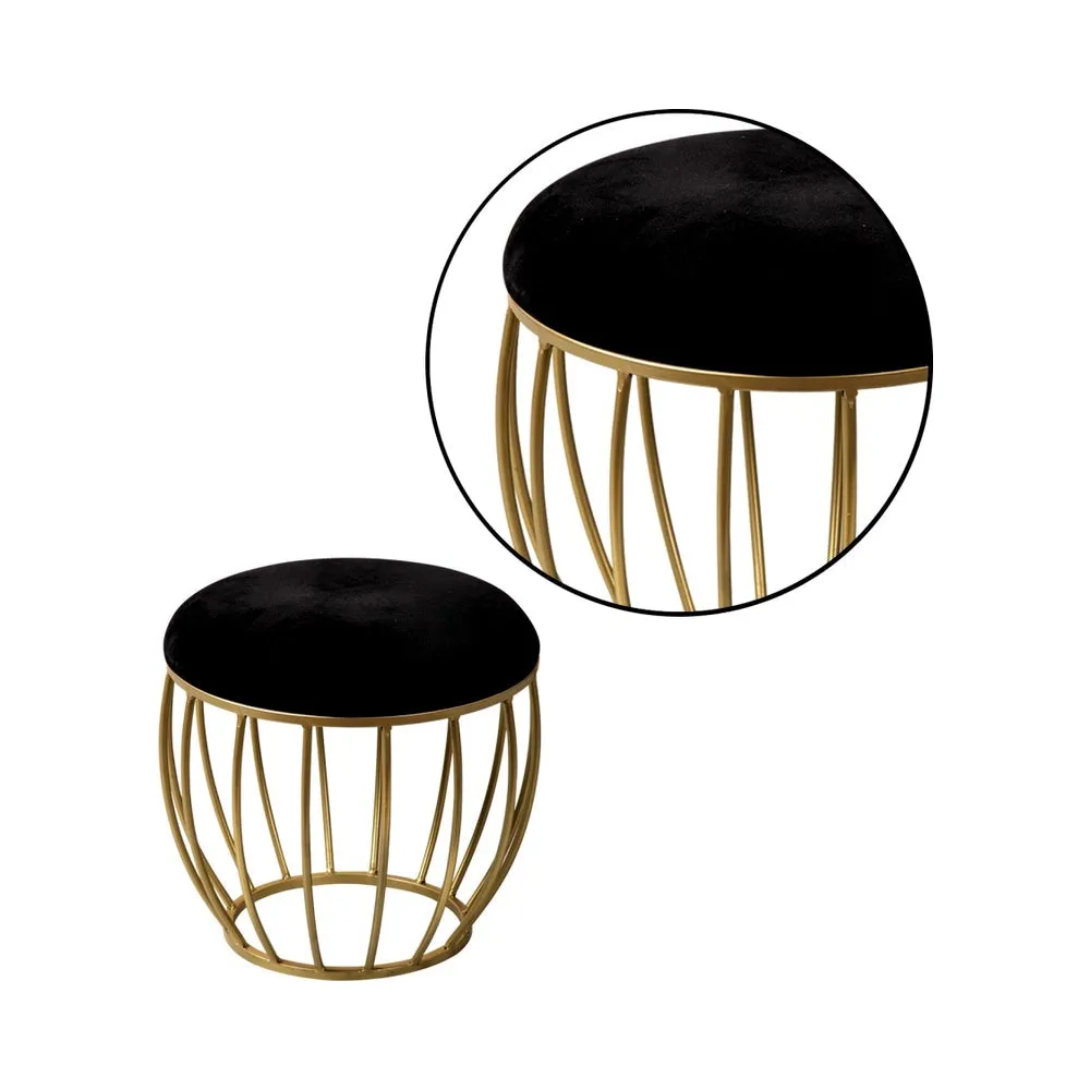 Rich Black Golden Metal Pouffe Stool