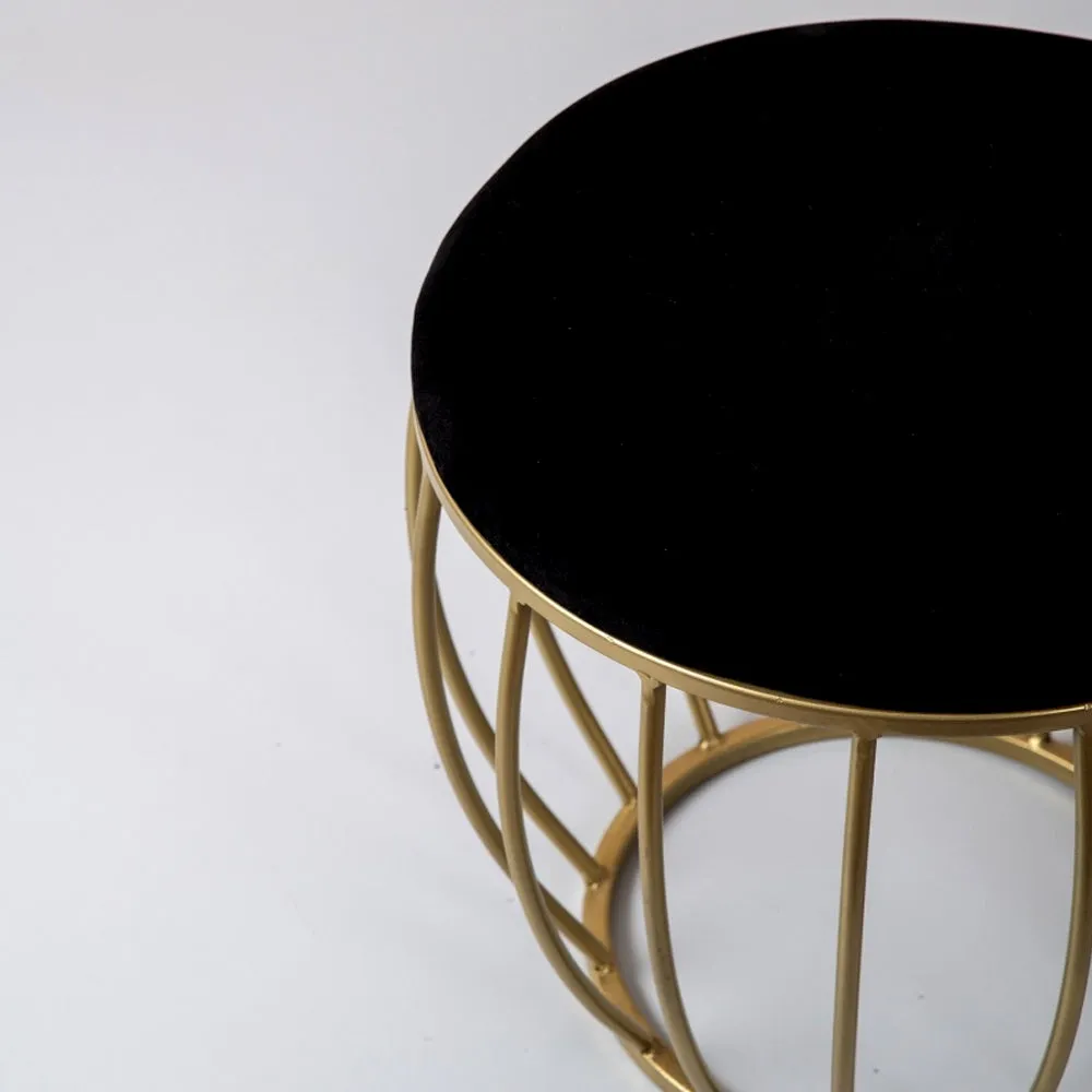 Rich Black Golden Metal Pouffe Stool