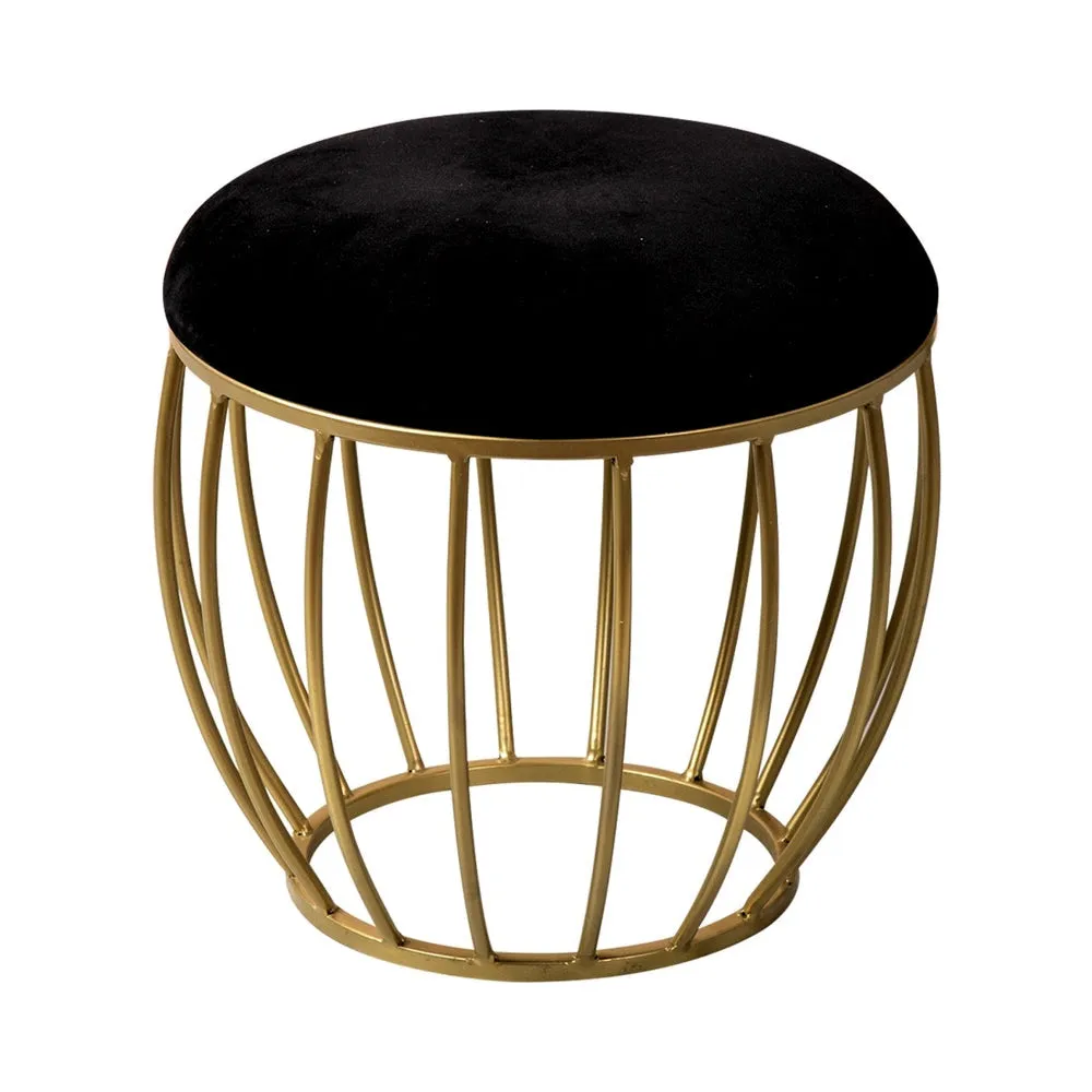 Rich Black Golden Metal Pouffe Stool