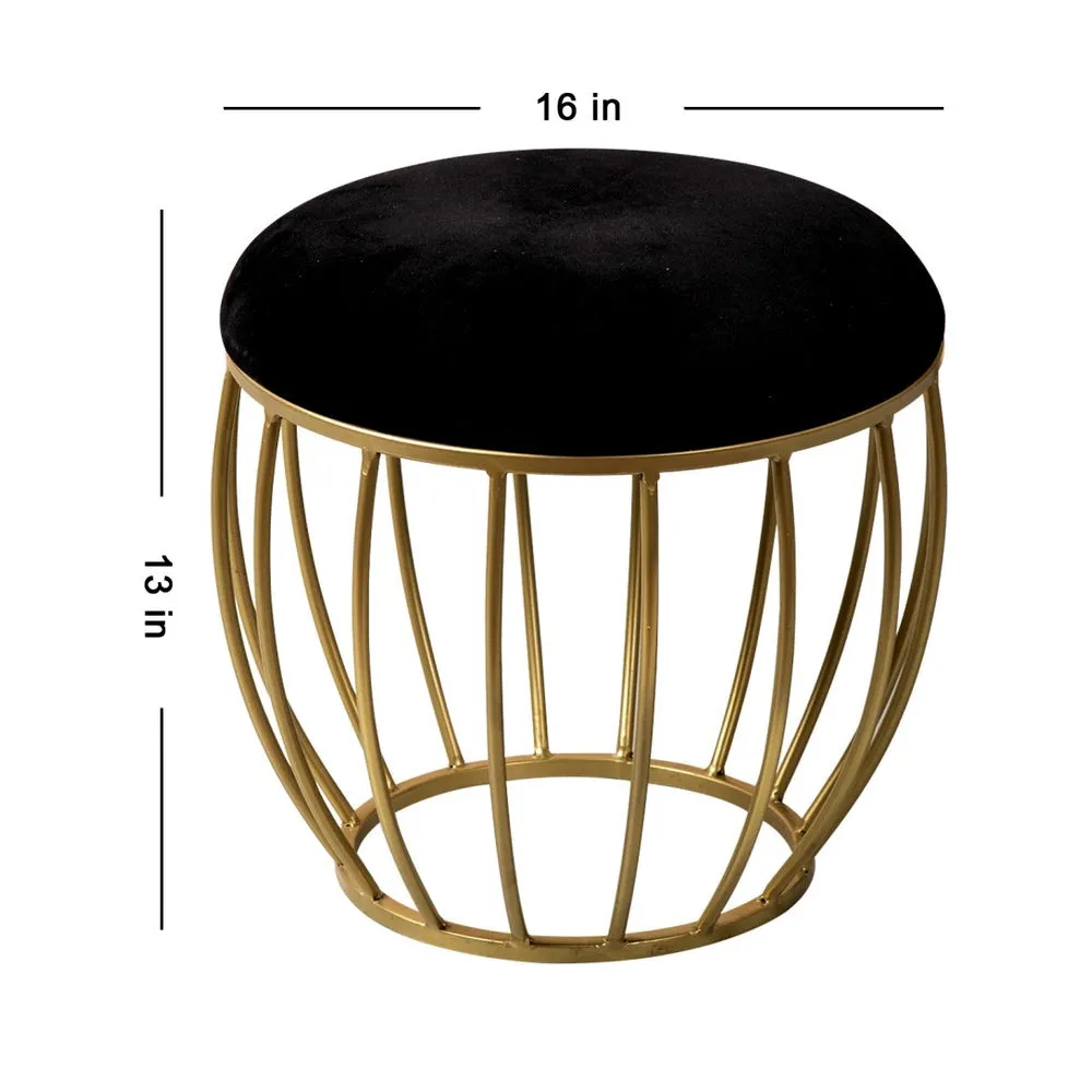 Rich Black Golden Metal Pouffe Stool