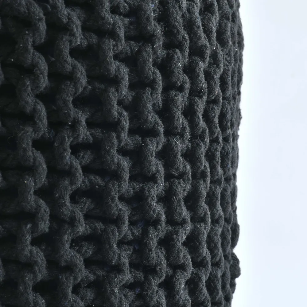 Rich Black Solid Cotton Knitted Pouffe Single Piece