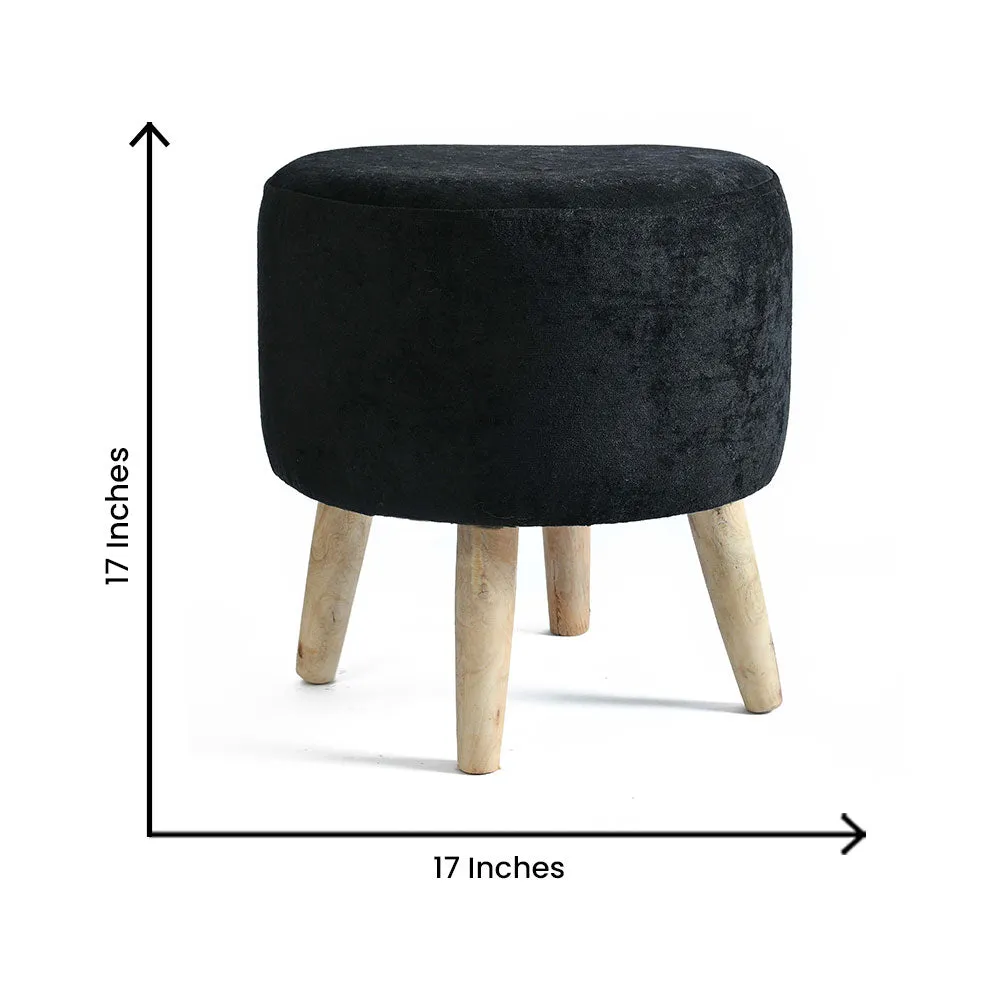 Rich Black Solid Wooden Pouffe Stool Single Piece