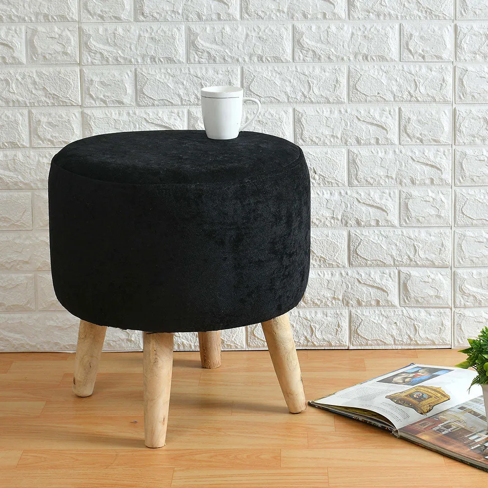 Rich Black Solid Wooden Pouffe Stool Single Piece
