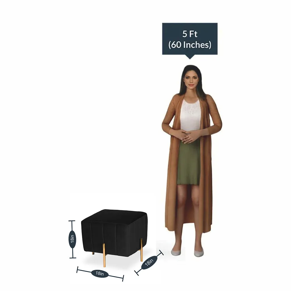 Rich Black Square Ottoman / Pouffe With Golden Legs