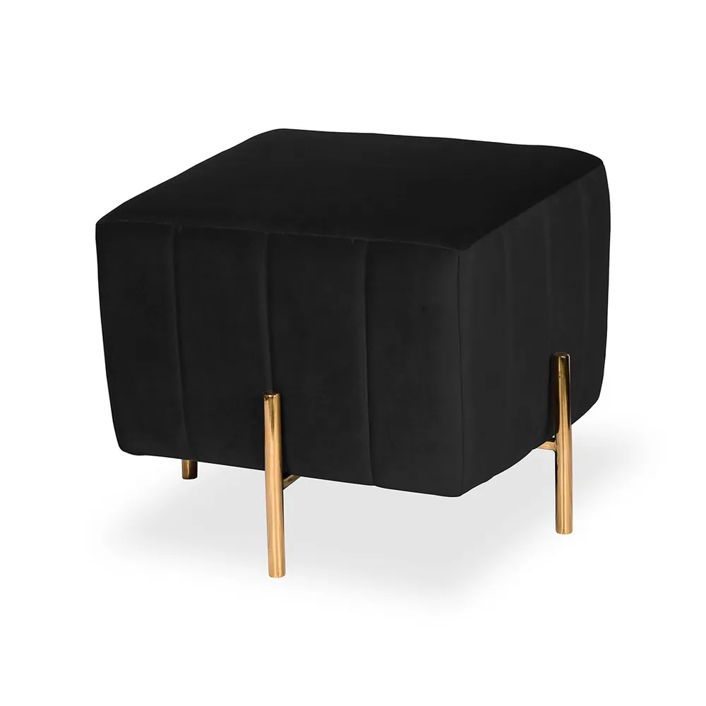 Rich Black Square Ottoman / Pouffe With Golden Legs