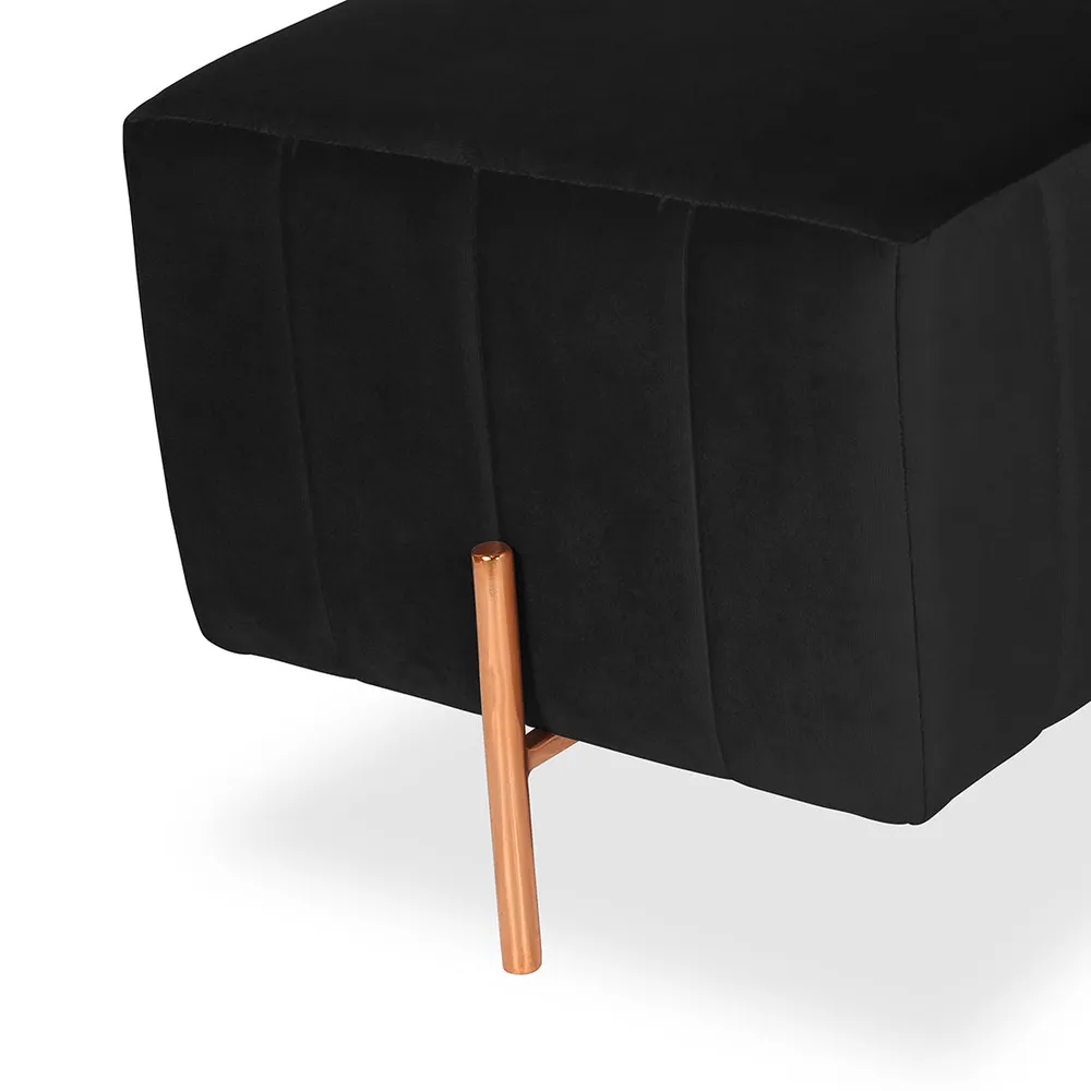 Rich Black Square Ottoman / Pouffe With Rose Gold Legs