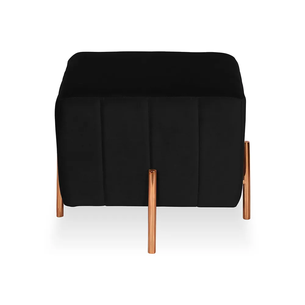 Rich Black Square Ottoman / Pouffe With Rose Gold Legs