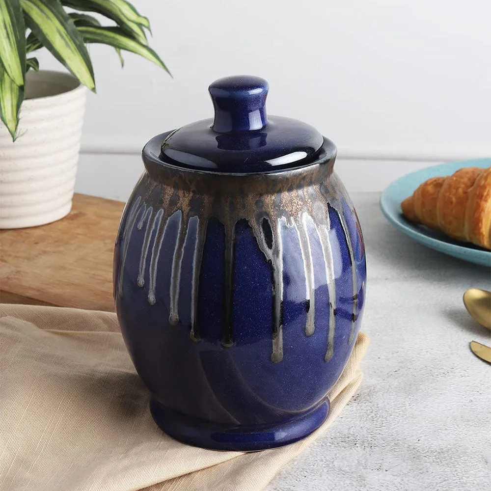 Rich Blue Ceramic Jar With Lid