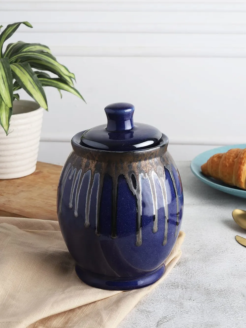 Rich Blue Ceramic Jar With Lid
