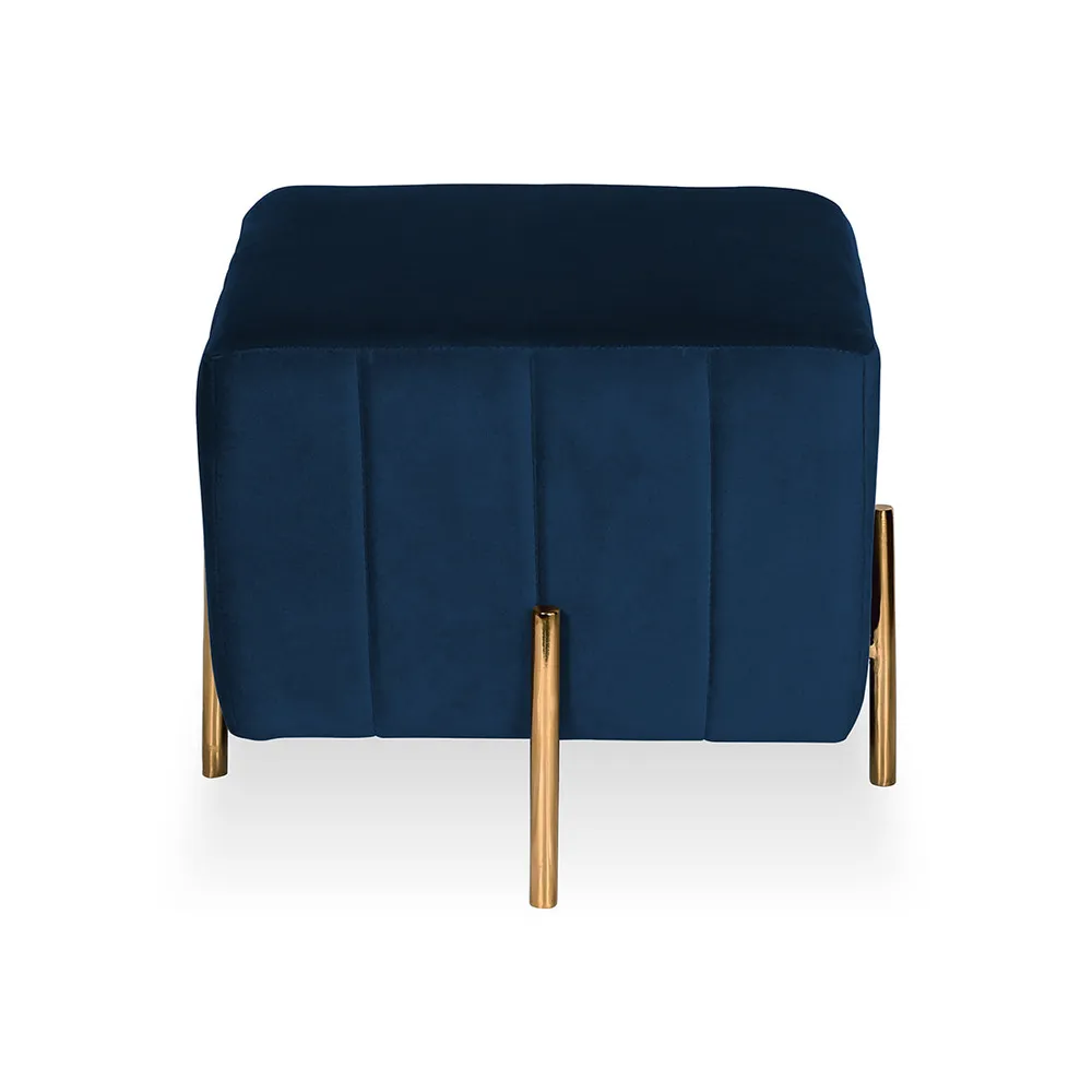 Rich Blue Square Ottoman / Pouffe With Golden Legs