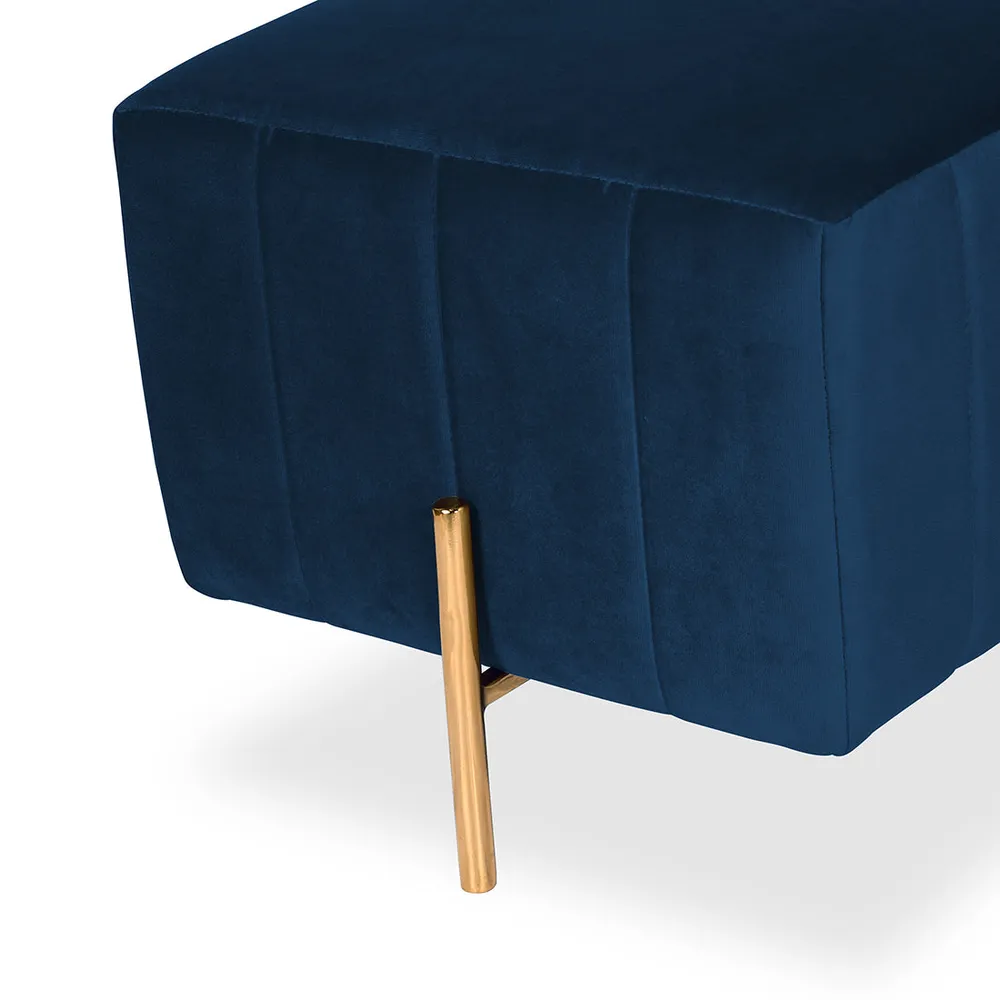 Rich Blue Square Ottoman / Pouffe With Golden Legs