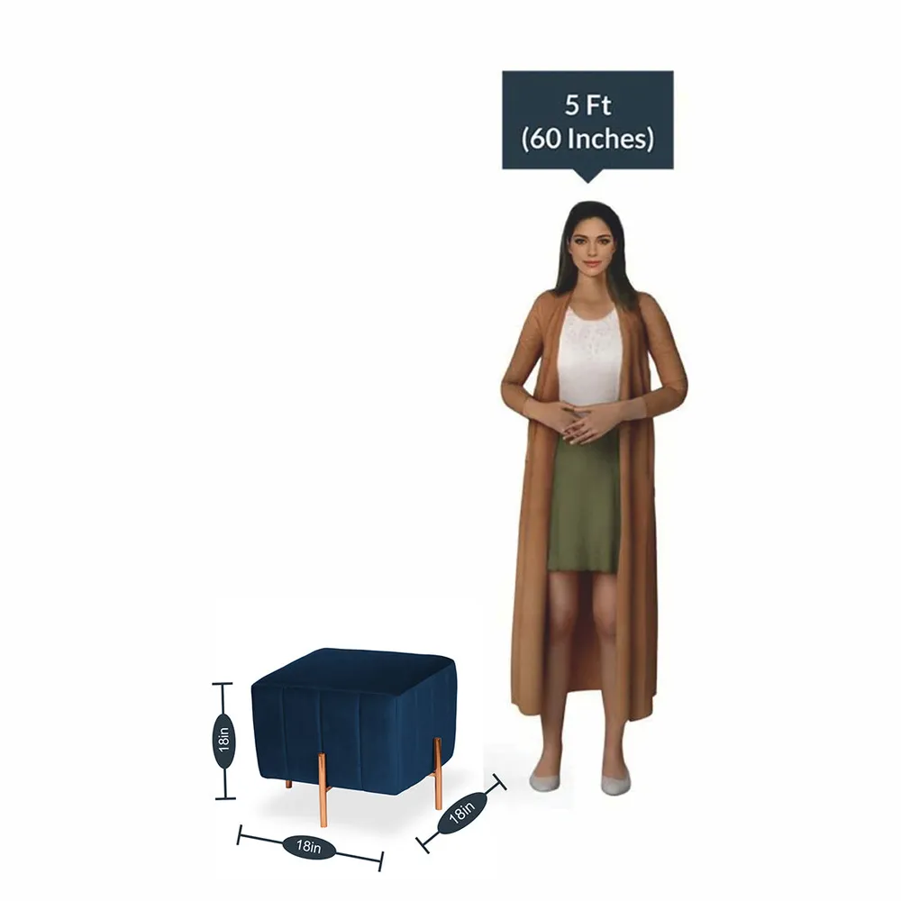 Rich Blue Square Ottoman / Pouffe With Rose Gold Legs