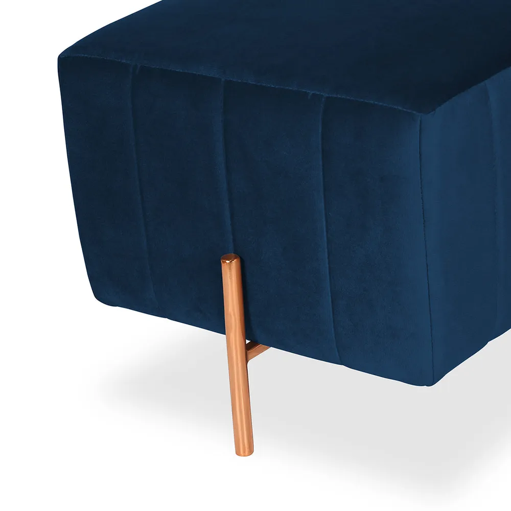 Rich Blue Square Ottoman / Pouffe With Rose Gold Legs
