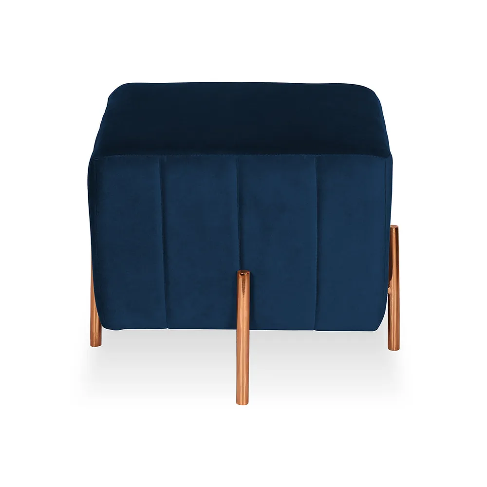 Rich Blue Square Ottoman / Pouffe With Rose Gold Legs
