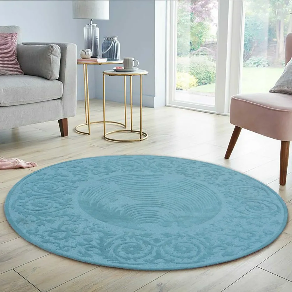 Rich Blue Traditional Designer Tufted Round Area Carpet 5X5ft