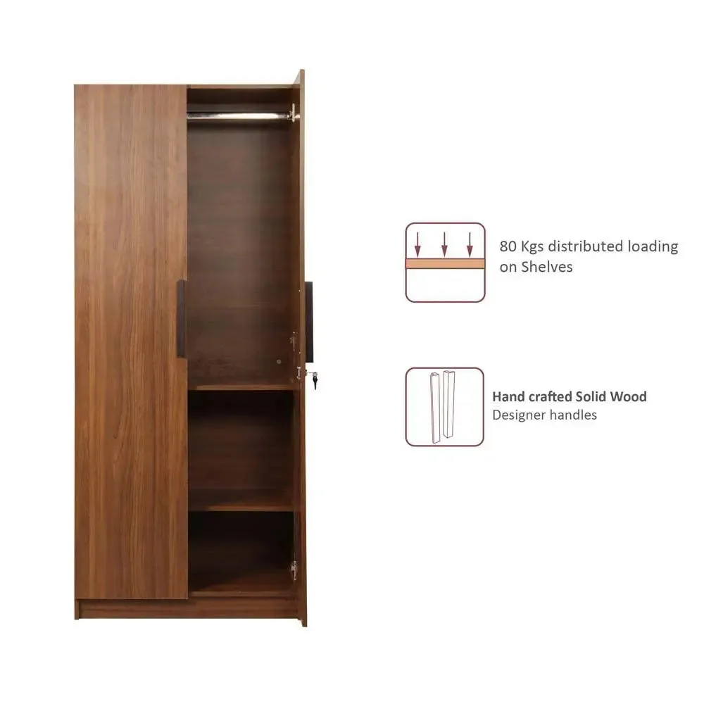 Rich Brown Engineered Wood 2 Door Wardrobe