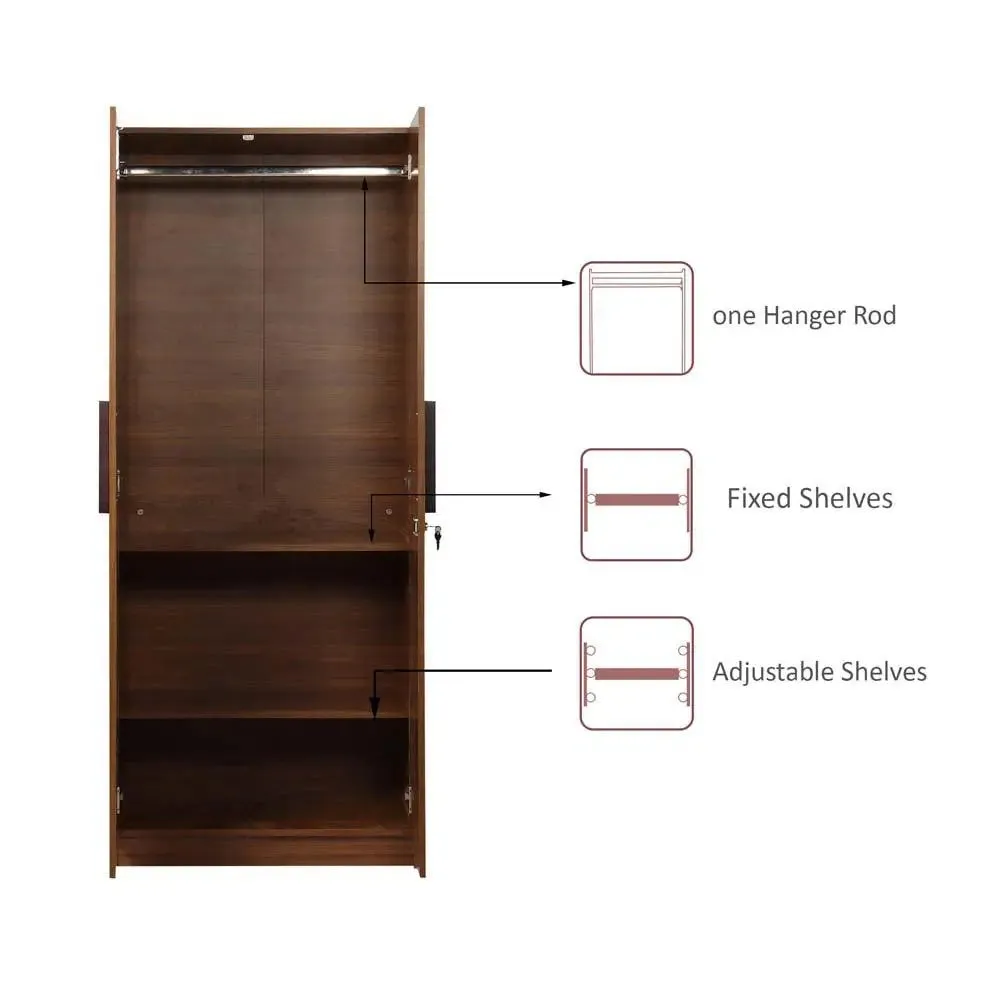 Rich Brown Engineered Wood 2 Door Wardrobe