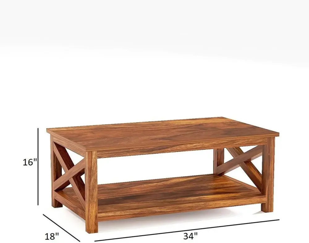 Rich Brown Hued Flat Base With Storage Space Sheesham Wood Center Table