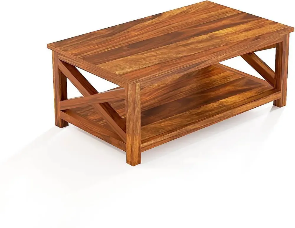 Rich Brown Hued Flat Base With Storage Space Sheesham Wood Center Table