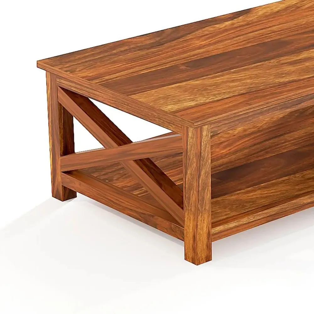 Rich Brown Hued Flat Base With Storage Space Sheesham Wood Center Table