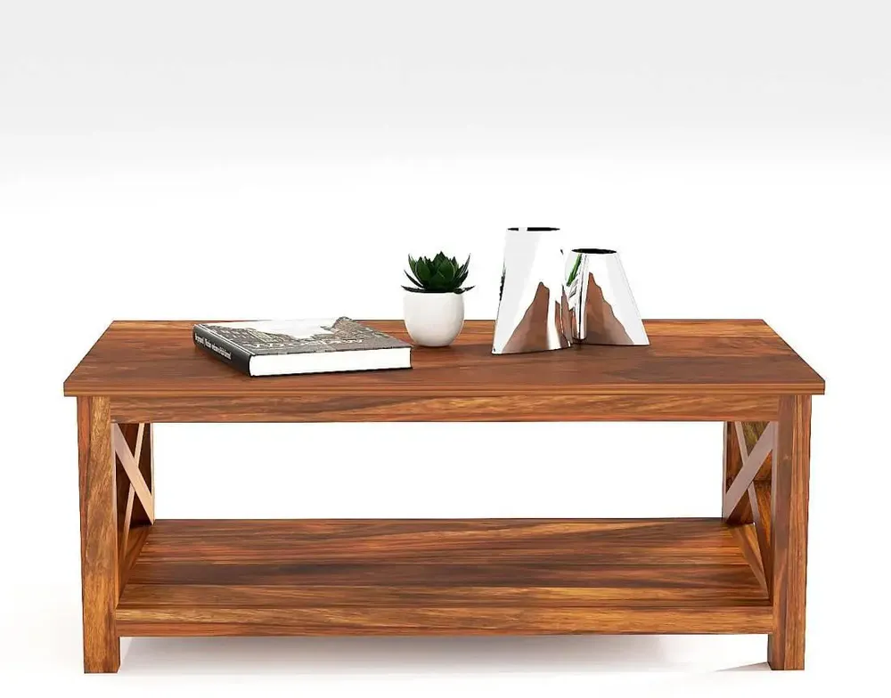 Rich Brown Hued Flat Base With Storage Space Sheesham Wood Center Table