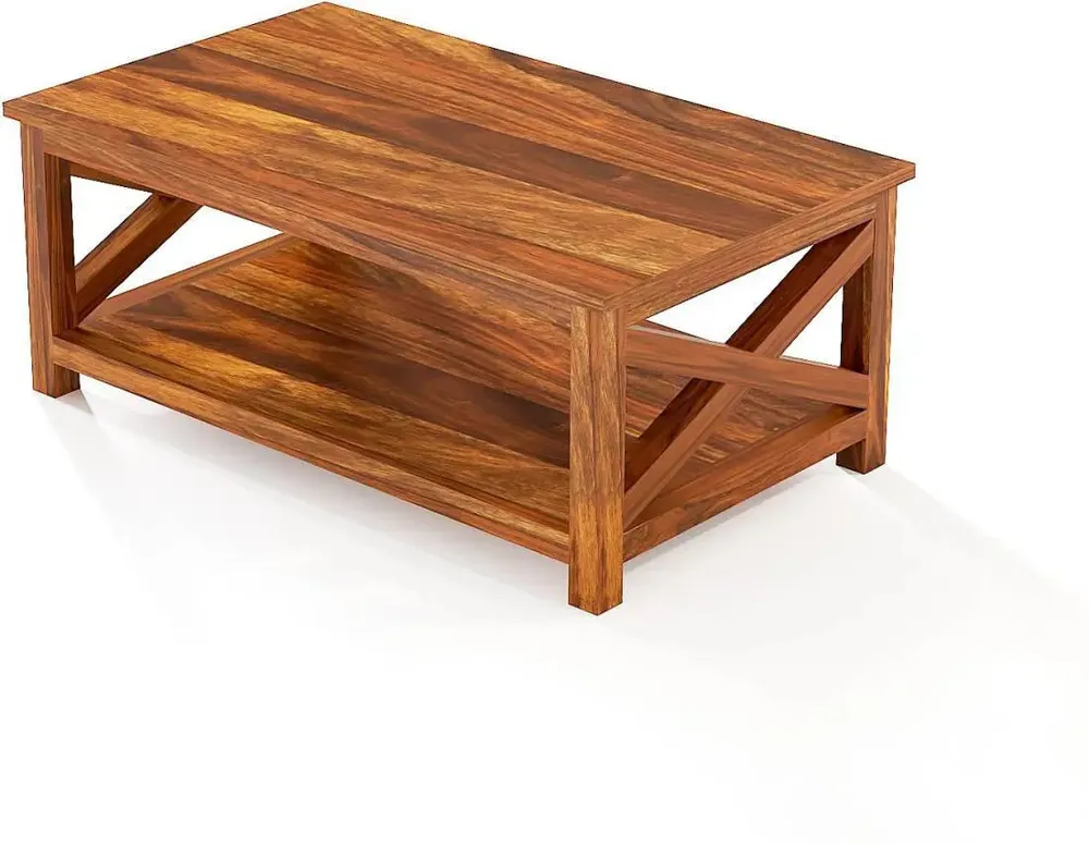 Rich Brown Hued Flat Base With Storage Space Sheesham Wood Center Table