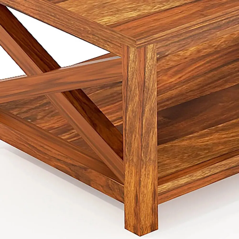 Rich Brown Hued Flat Base With Storage Space Sheesham Wood Center Table