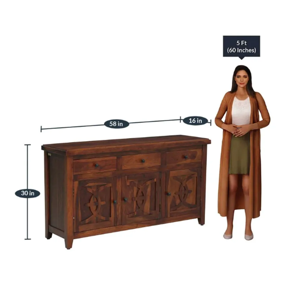Rich Brown Minimalist Patterned Sheesham Wood Sideboard