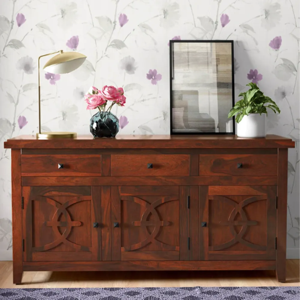 Rich Brown Minimalist Patterned Sheesham Wood Sideboard