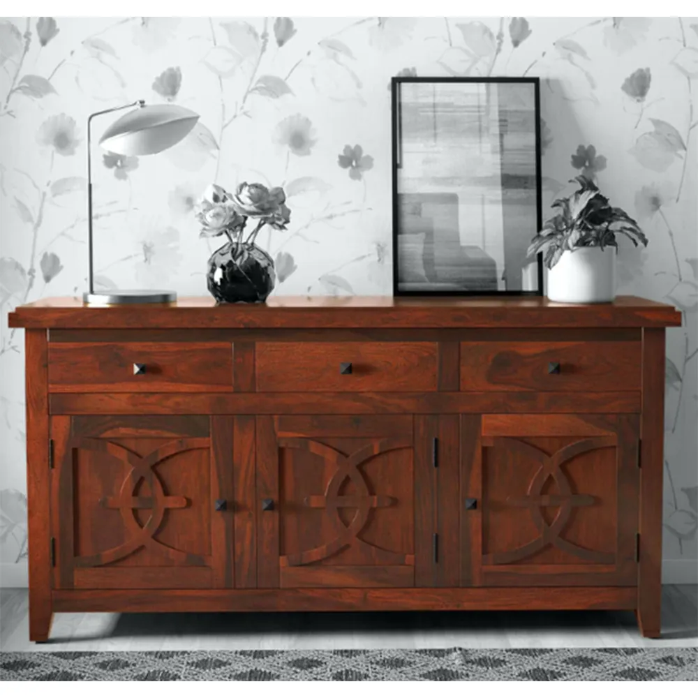 Rich Brown Minimalist Patterned Sheesham Wood Sideboard